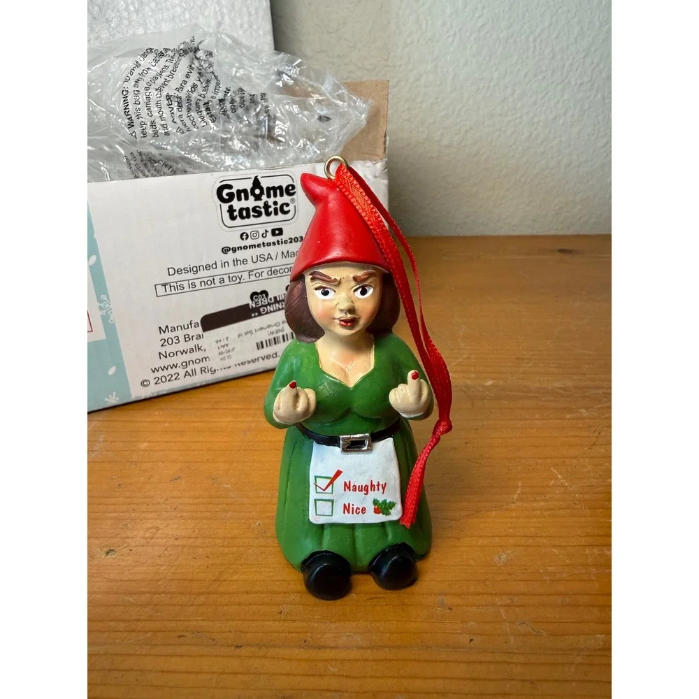 Gnometastic Gnaughty & Nice Gnomes 4 Pc Funny Christmas Ornaments NEW NIB